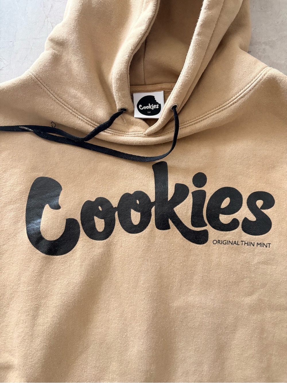 Cookies Men’s Tan Crewneck Hoodie with Black Logo